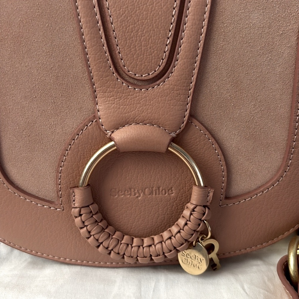 See By Chloe Pink Leather & Suede Crossbody Bag with Gold Ring - Picture 2 of 14